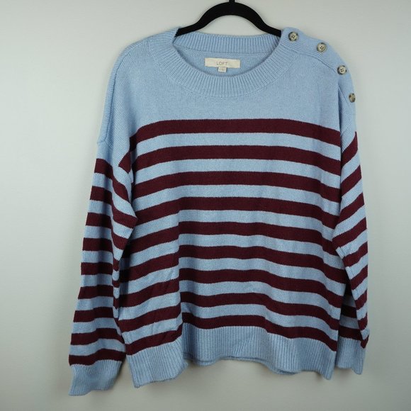 LOFT Light Blue‎ and Dark Red Striped Pullover Soft Sweater Size XL - Picture 1 of 6